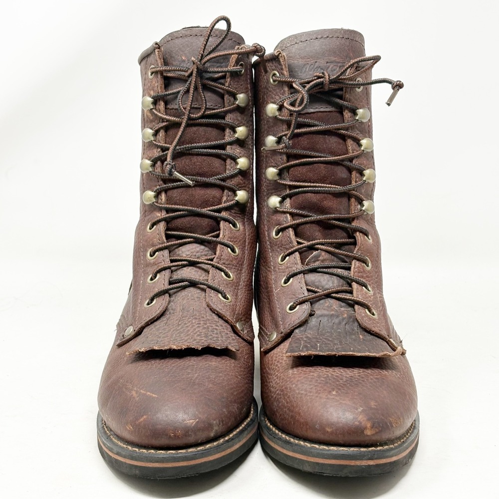 Ad-Tec 1173 Mens Size 9.5 Wide Brown Oil Tanned Leather Kiltie Logger Boots - Picture 5 of 14